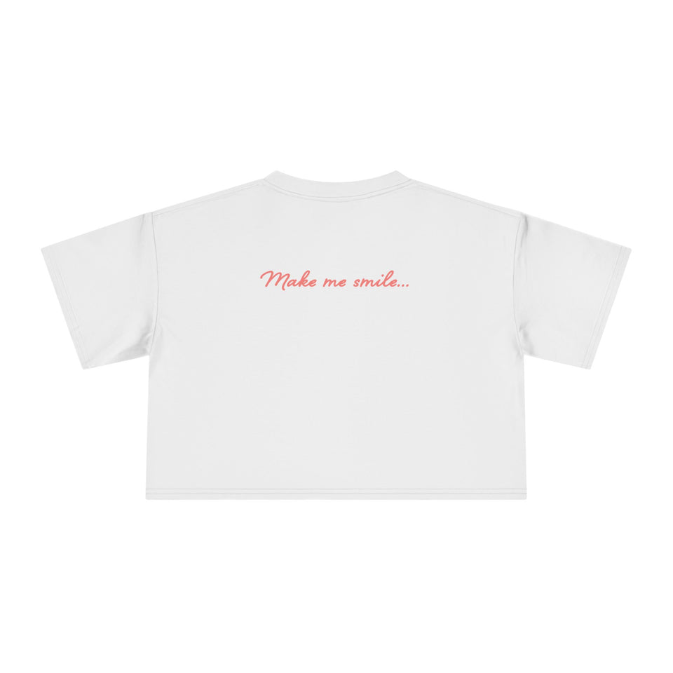 Cat Crop Tee — "Make Me Smile" Cute Graphic Women's Top