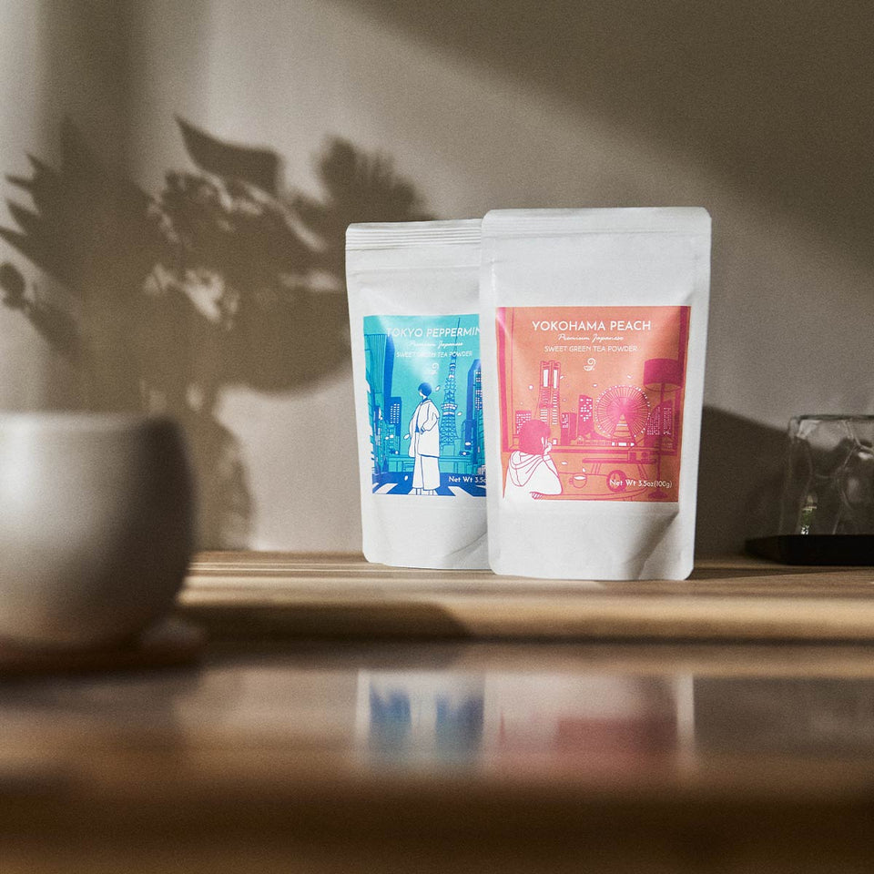 Tokyo Peppermint and Yokohama Peach Set - Japanese Sweet Powder Green Tea Lifestyle Shot