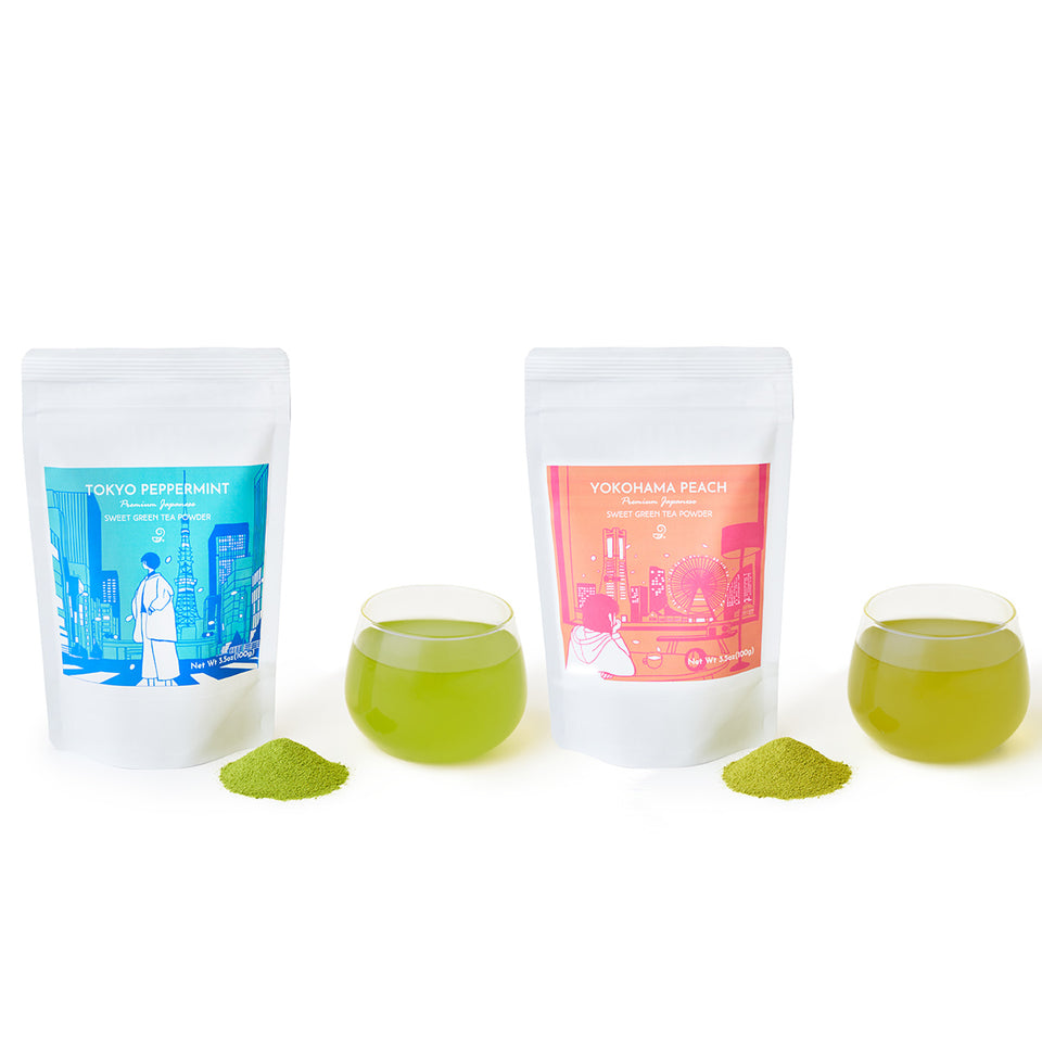 Tokyo Peppermint and Yokohama Peach Set - Japanese Sweet Powder Green Tea