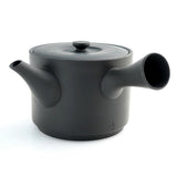 Black Jinsui kyusu teapot, side view showing spout and handle