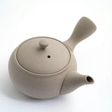 Gray Jinsui kyusu teapot, spout-side view