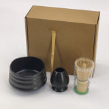 Black matcha bowl, whisk holder and bamboo whisk