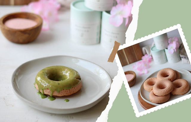 Sakura Cherry Blossom Almond Donuts with Matcha Glaze  (Video Recipe)