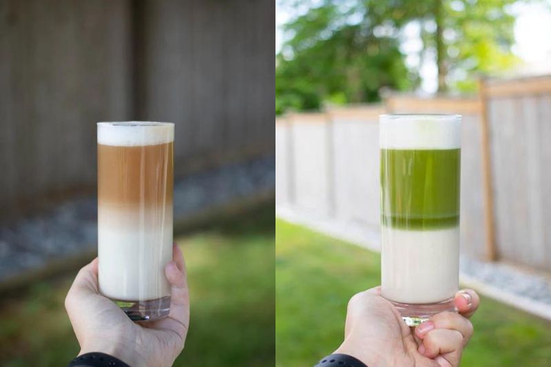 Layered Hojicha and Matcha Latte