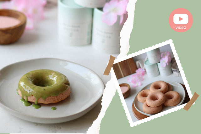 Sakura Cherry Blossom Almond Donuts with Matcha Glaze  (Video Recipe)