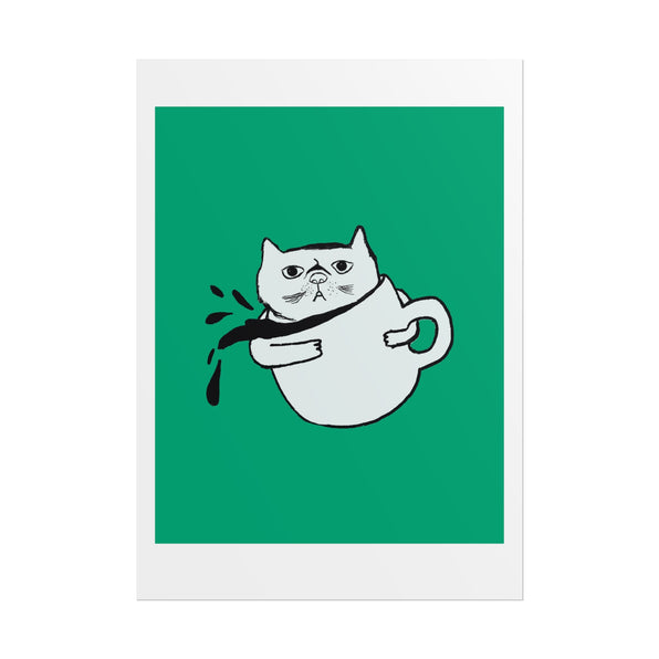 Cat in a Mug Poster — Funny Minimalist Coffee Cat Art Print.