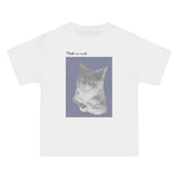 Cat Portrait T-Shirt — Retro Soft Grey Kitten Tee with "Made me smile" Back Text