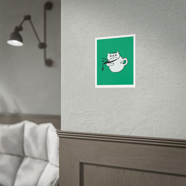 Cat in a Mug Poster — Funny Minimalist Coffee Cat Art Print.