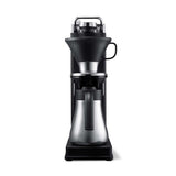 Black and silver coffee maker on a white background