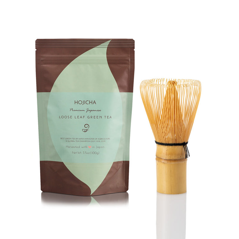 Hojicha Roasted Green Tea and Bamboo Chasen Whisk Set