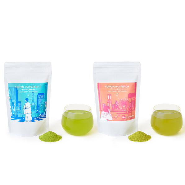Tokyo Peppermint and Yokohama Peach Set - Japanese Sweet Powder Green Tea