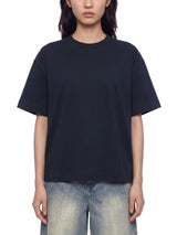 Essential Cotton Boxy T-Shirt in navy, worn by a model, front view