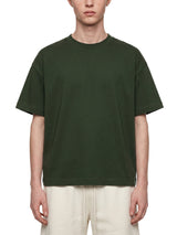 Essential Cotton Boxy T-Shirt in dark green, worn by a model, front view