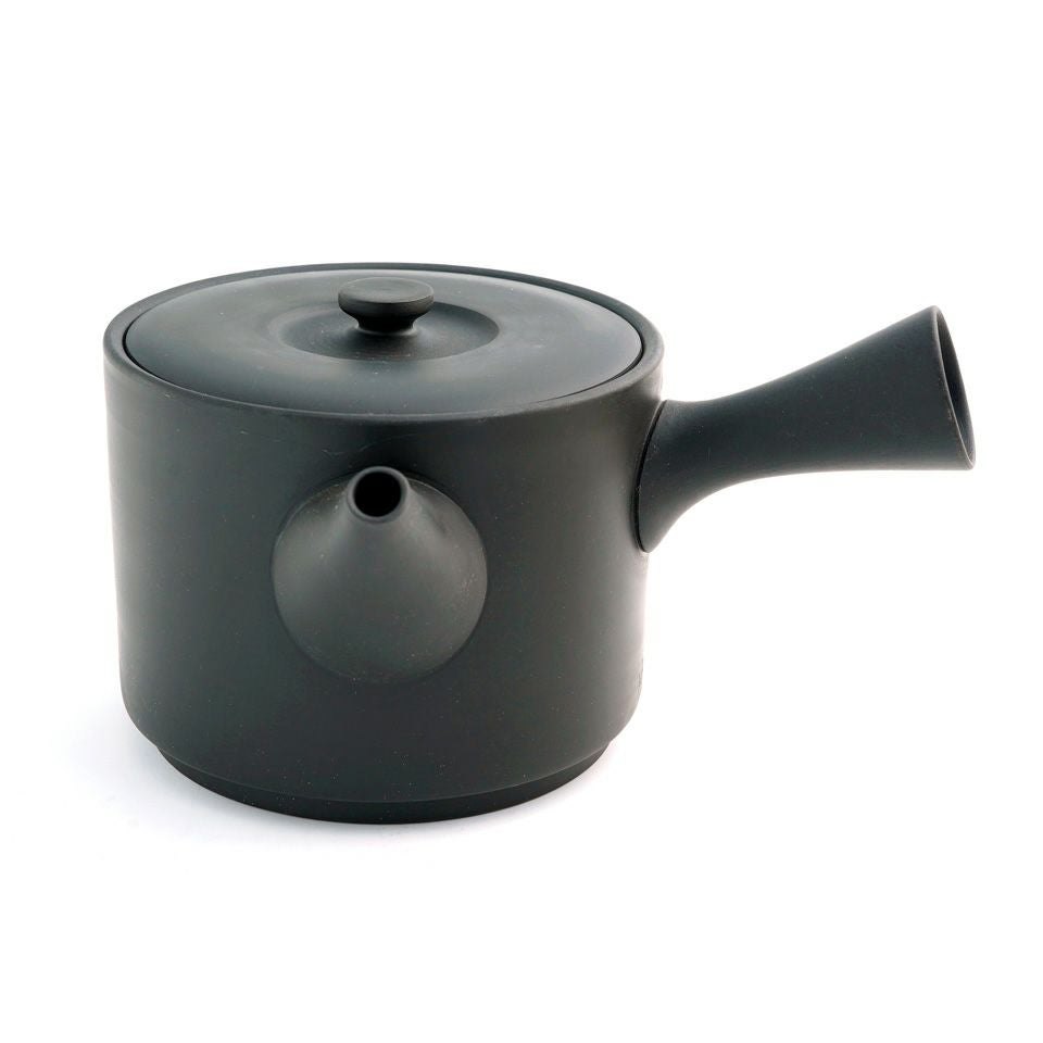 Black Jinsui kyusu teapot, spout-side view