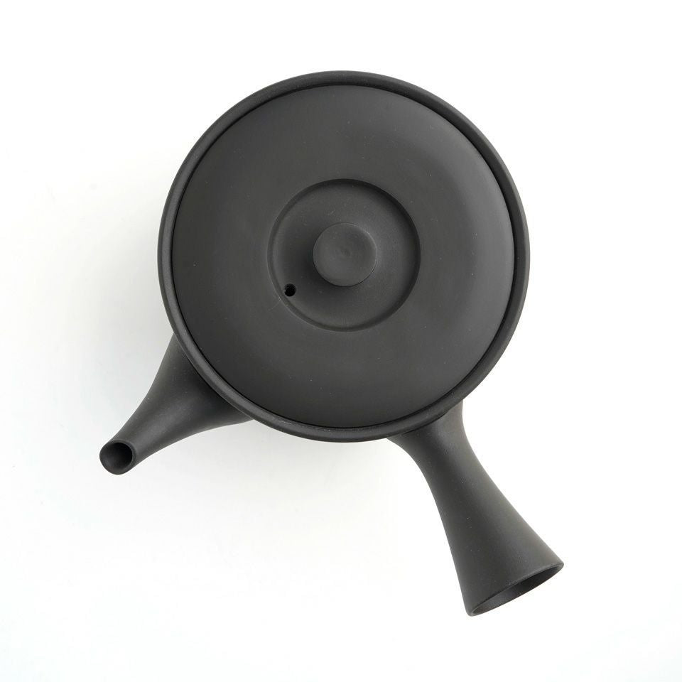 Black Jinsui kyusu teapot, top view of the lid