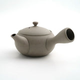 Gray Jinsui kyusu teapot, side view showing spout and handle