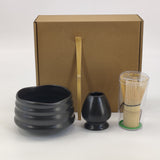 Matcha bowl and whisk set in black: matte black chawan, whisk holder, bamboo chasen and chashaku scoop with gift box